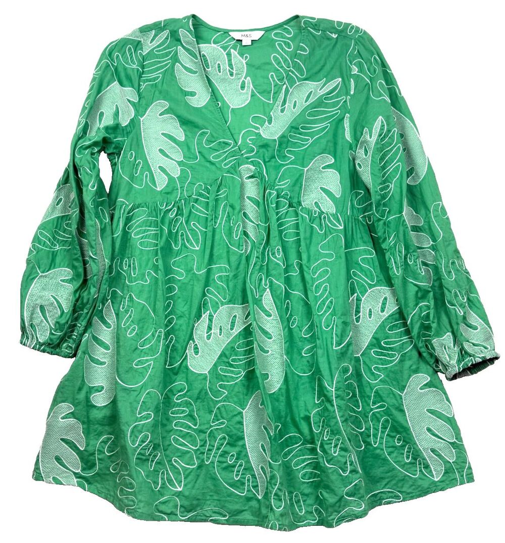 Marks & Spencer Embroidered Mini Babydoll Tropical Resort Coverup Sundress Small